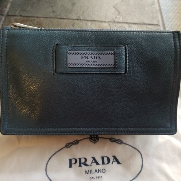 NIB! Prada Blue Leather Cosmetic Case - Picture 1 of 7